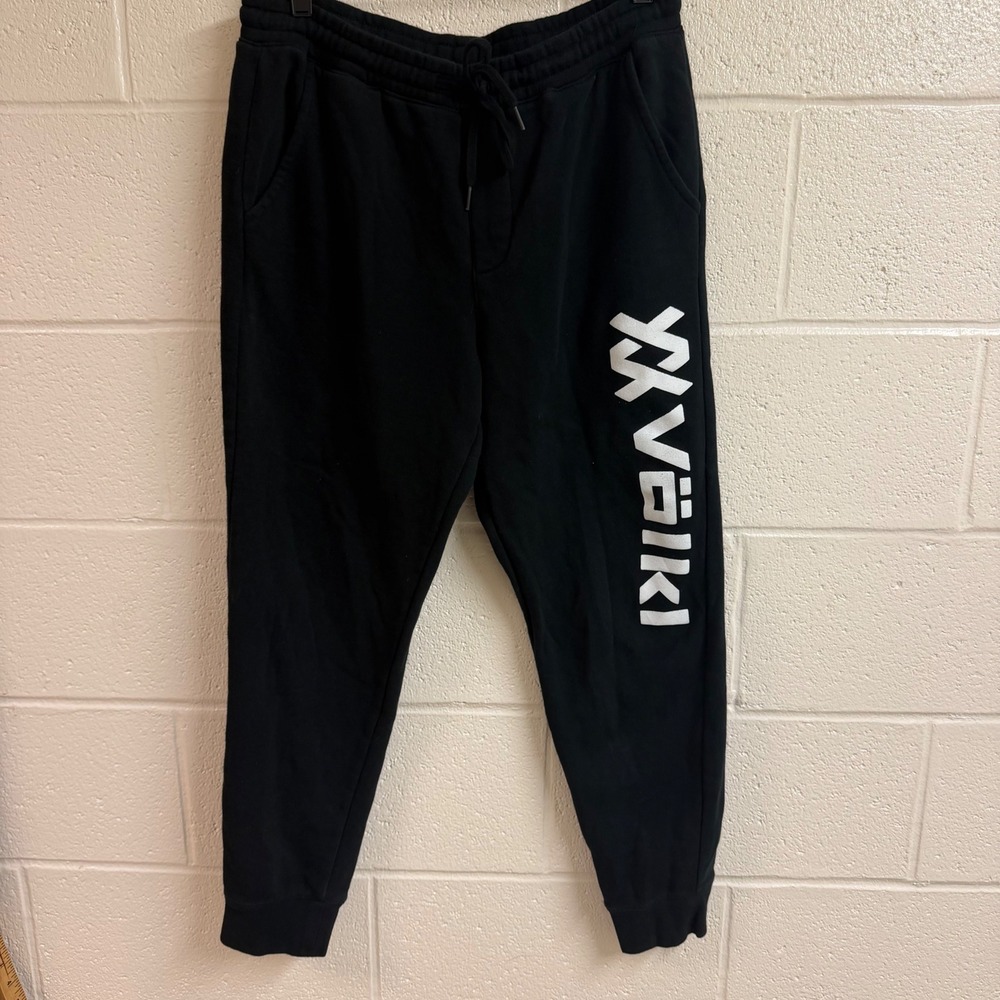 Volkl Mens Logo Graphic Fleece Jogger Sweatpants M Black Cotton Blend Sporty
